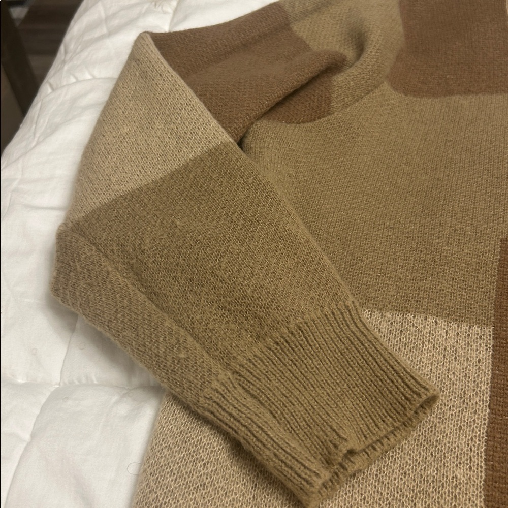 Women’s Patchwork Sweater - Brown and Tan - Picture 3 of 9